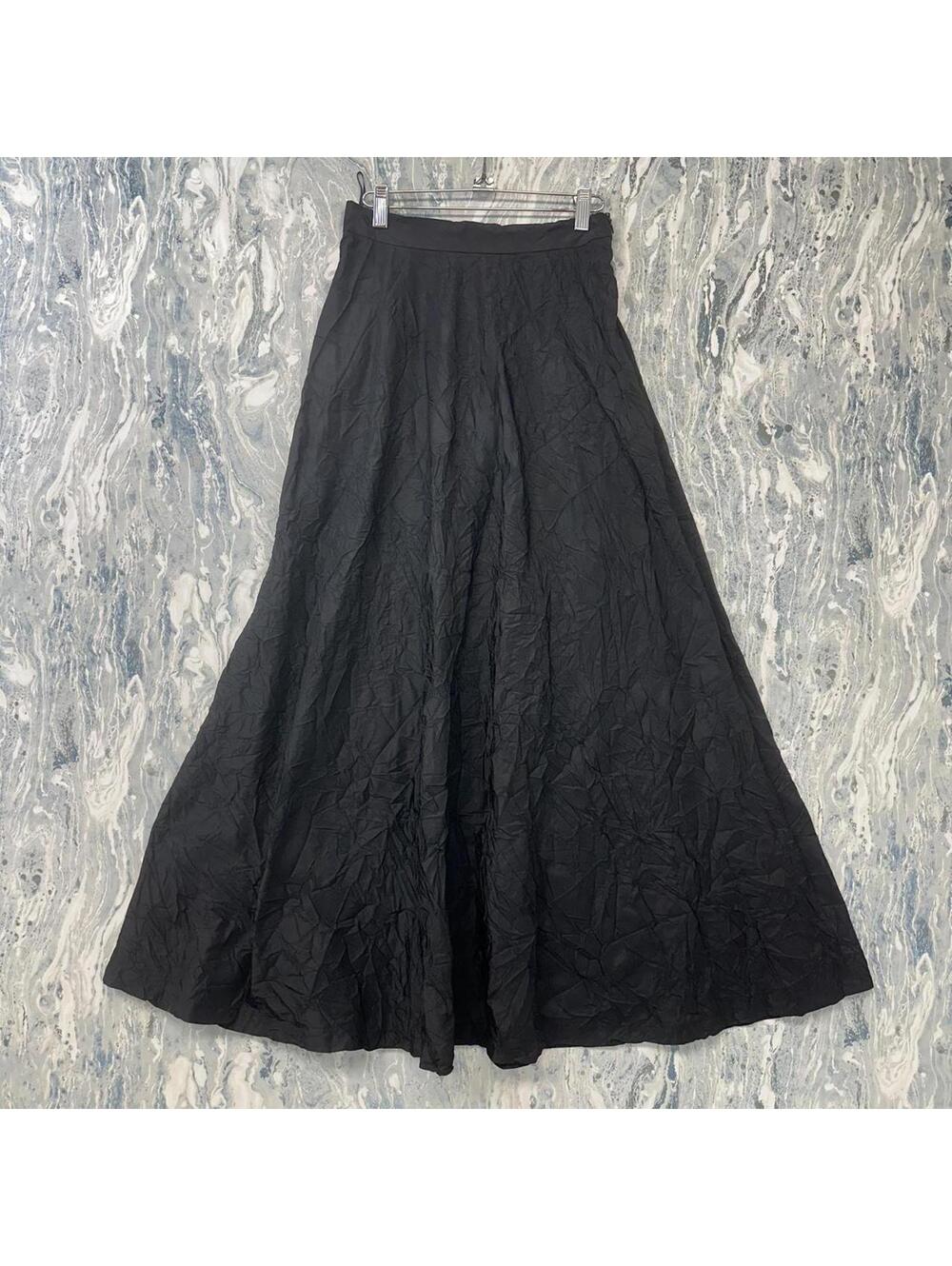 Gothic Boho Minimalist Lagenlook Avant-Garde Black Maxi Skirt (M)